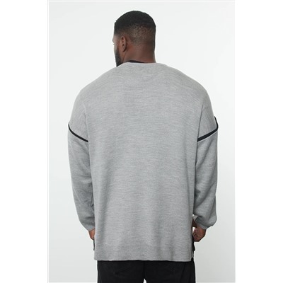 Серый FL Men's Offize Bike Neck Flat Knitwear Большой размер Cossack Tmnaw24AN00000