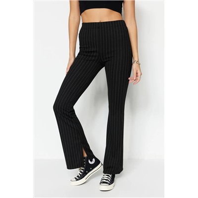 Black Smart Slit Flare/Испанская PaCa High Lumbar полосатые вязаные брюки Twoss23pl00126