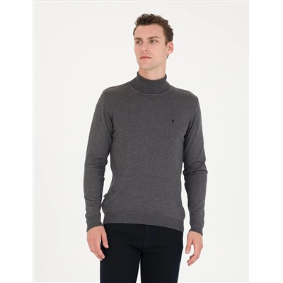 Серый меландж Slim Fit Fisherman воротник базовый трикотажный свитер