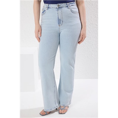 Синяя высокая талия комфорт испанский пахта Flare Fit Jeans TBBAW23JE00001