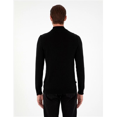 Black Slim Fit Half Fisherman воротник базовый вязаный свитер