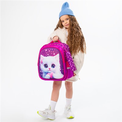 Рюкзак BRAUBERG KIDS MIND с пеналом в комплекте, 2 отделения, "Humble Cat", 40х28х18 см, 273176