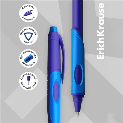 Ручка шариковая ErichKrause ErgoLine Kids Ultra Glide, первоклассника, эргономичный держатель, корпус Soft-touch, узел 0.7 мм, чернила синие, микс