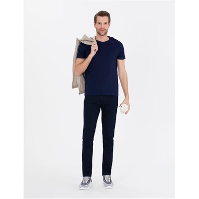 Темно -синий Slim Fit Basic T -For
