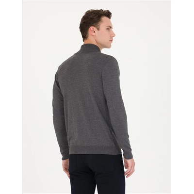 Серый меландж Slim Fit Fisherman воротник базовый трикотажный свитер