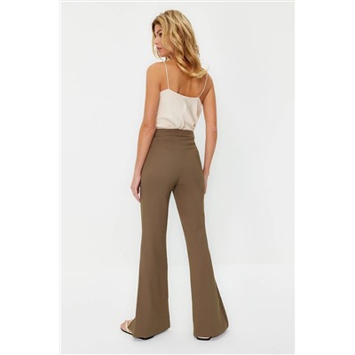 Chaki Flare Slite Подробная тканые брюки Twoaw22pl0046