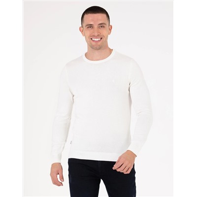 Ekru Slim Fit Bicycle Neck Basic Knitwear Kazakh
