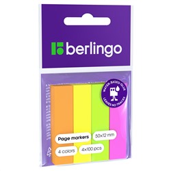 Флажки-закладки Berlingo, 12*50мм, 100л*4 неоновых цвета