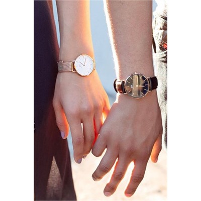 Reloj de cuarzo de piel Petite Bristol - Marrón oscuro y plateado