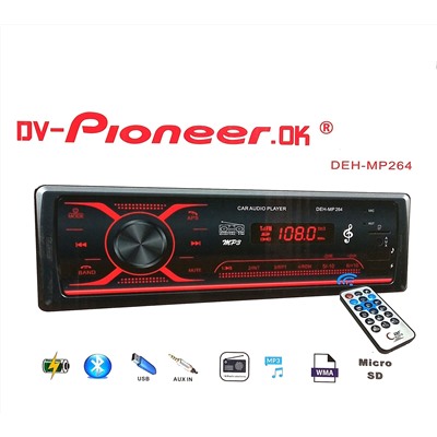 Автомагнитола DV-Pioneeir ok DEH-MP 264, bluetooth, пульт, 2usb, aux, fm