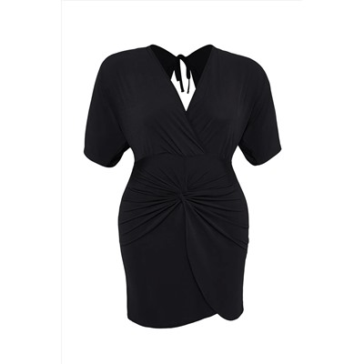 Black v -neck Wipes Arm Mini Большое пляжное платье TBBSS25AH00003