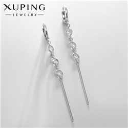 Серьги висячие со стразами XUPING капли, цвет белый в серебре