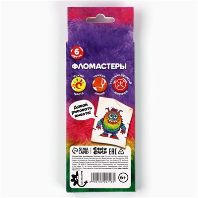 Фломастеры 6 цветов в коробке «Букибяки»