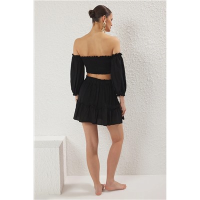 Black Weating Blouse Skirt Set Tbess21au0539