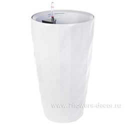 Кашпо PLANTA VITA "Vase Rib white" с автополивом (пластик), D33xH57 см