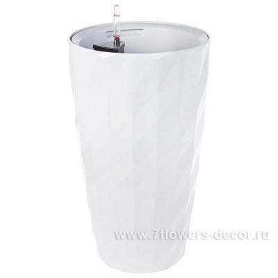 Кашпо PLANTA VITA "Vase Rib white" с автополивом (пластик), D33xH57 см