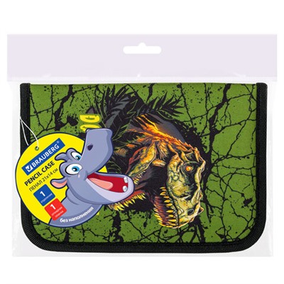 Пенал BRAUBERG, 1 отделение, 1 откидная планка, полиэстер, 21х14 см, "Dino attack", 272324