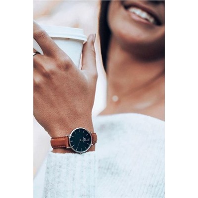 Reloj de cuarzo de piel Petite Durham - Marrón y plateado