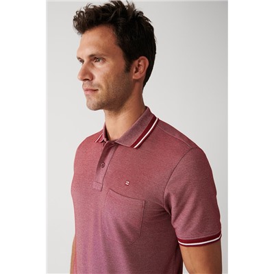 Burgundy изогнутый карман шеи 2 кнопка Polo Yaka футболка