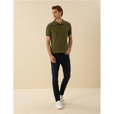 Кнопка с тонкой подгонкой хаки с Polo Yaka Knitwear T -For