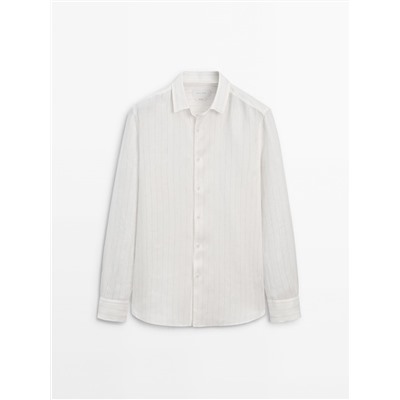 Camisa lino sarga rayas relaxed fit