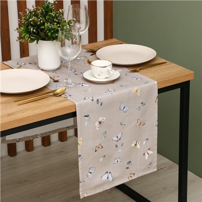 Дорожка на стол Этель Butterflies 40×146 см, 100% хлопок, рогожка 186 г/м², бежевая