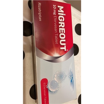 MIGREOUT 10 mg efervesan tablet (6 efervesan tablet) 	Rizatriptan