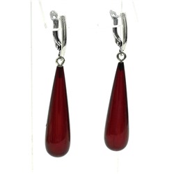Серьги Капельки 10*37мм из янтаря цв.вишня, 6г
