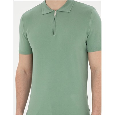Çağla slim fit zippered polo yaka triko t -красавица