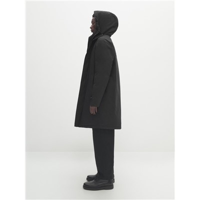 Parka negra relleno plumón y plumas capucha