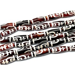 Бусина Дзи "Нектарный сосуд изобилия" из агата бочонок 10*30мм цв.вишневый, 29см, 10 бусин