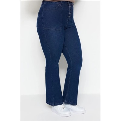Темно -синяя высокая талия комфорт испанский пахта Flare Flare Fit Jean TBBAW23CJ00033