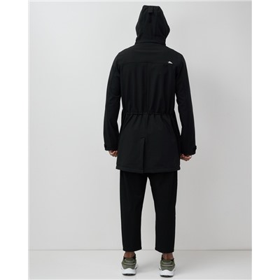 Парка спортивная мужская с капюшоном softshell черного цвета 9565Ch