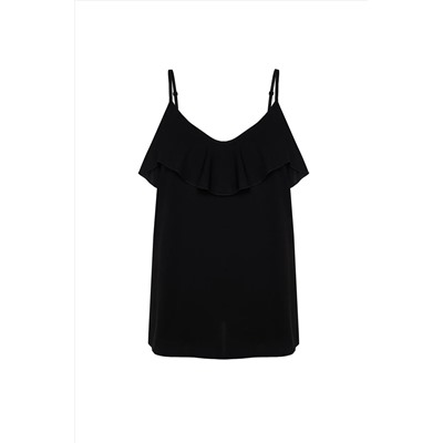 Черная регулируемая вешалка сплетенная вспышка Bloune Blought Blouse TBBSS22AF0023