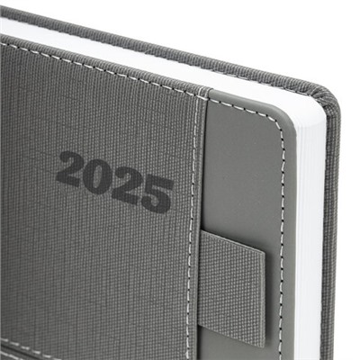 Ежедневник датированный 2025, А5, 138х213 мм, BRAUBERG "Pocket", под кожу карман, держатель для ручки, серый, 115910