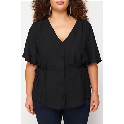 Черная плетеная v -neckline blouse tbbss22bz0753