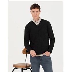 Black Slim Fit v Yaka Knitwear Свитер