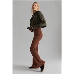 Brown Flare/Испанская панель талия гибкие межлок -брюки Twoaw25pl00005