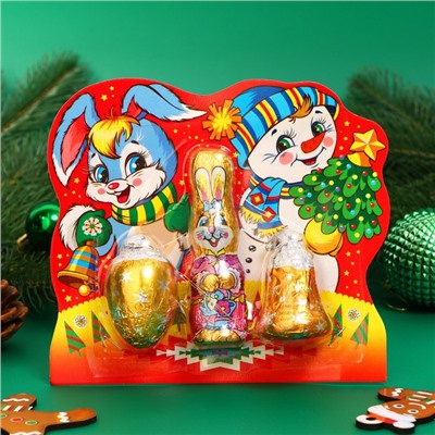 Новогодний набор фигурного шоколада "Кролик с шишкой и колокольчиком", 48 г