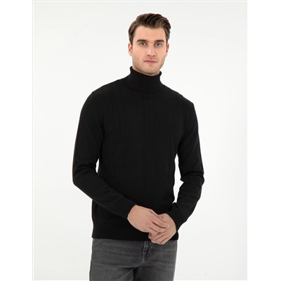 Black Slim Fit Fisherman воротник из смешанного трикотажного свитера