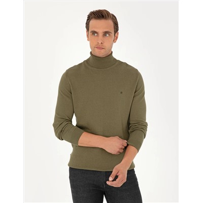 Темный хаки Слим Fit Fisherman воротник базовый трикотажный свитер
