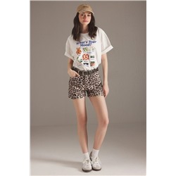 Multi -Color Leopar Printed High см. Denim Shorts Twoss25sr00076