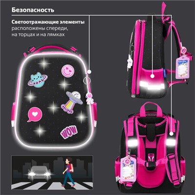 Ранец BRAUBERG PREMIUM, 2 отделения, с брелоком, "Space sweets", LED-ЛАМПОЧКИ, 38х29х16 см, 272020