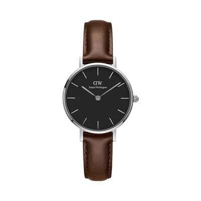 Reloj de cuarzo de piel Petite Bristol - Marrón oscuro y plateado