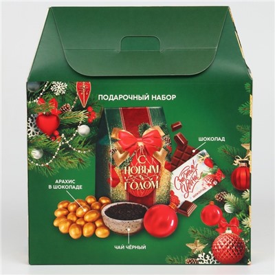 Подарочный набор «С новым годом»: чай чёрный, шоколад, арахис в глазури