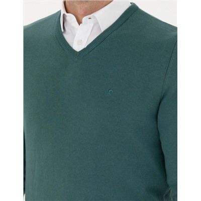 Green Slim Fit v Yaka Basic Knitwear Kazakh
