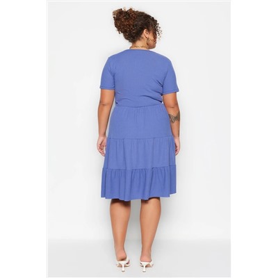 Indigo V -neck Volan вязание платье большого размера TBBSS23AH00030