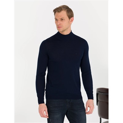 Navy Blue Slim Fit Half Fisherman воротнич
