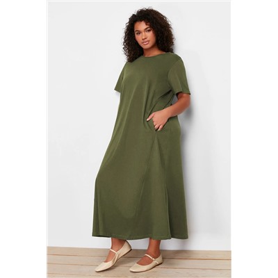 Khaki Midi 100 %хлопковое вязание футболка TBBSS24AH00067