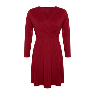 Red v -neck ниже Opened/Skateer Cruve вязание большого размера платье TBBAW23AH00020